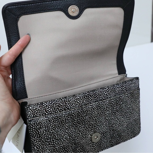 NWT Talbots Cow hair genuine leather clutch purse new small speckled black - Picture 9 of 13